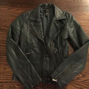 Aqua Luxe green leather moto jacket